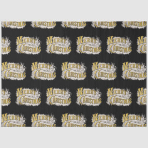 Black Gold Elegant Merry Christmas Rustic Vintage Tissue Paper
