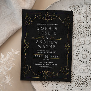 Black Gold elegant modern classic vintage wedding Invitation