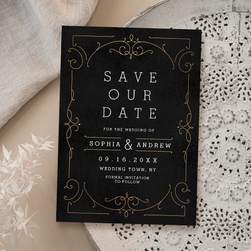 Black  Gold Elegant modern classic wedding Save The Date