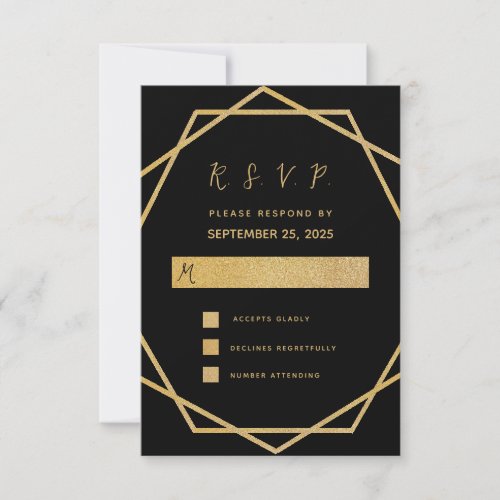 Black Gold Elegant Modern Geometric Wedding RSVP Card
