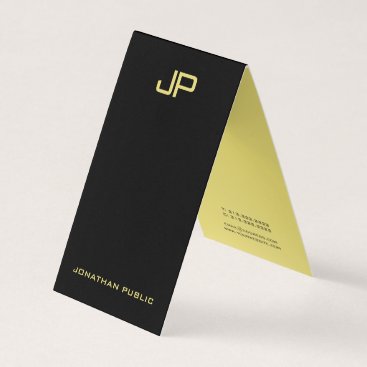 Black & Gold Elegant Modern Monogram Tent Fold Business Card