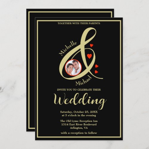 Black Gold Elegant Modern Photo Wedding QR Code Announcement