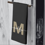 Black Gold Elegant Modern Script Name Monogram Kitchen Towel<br><div class="desc">Personalized Custom Create Your Own Elegant Black Gold Initial Name Monogram Kitchen Towel. Add a glamorous touch to your kitchen with this sophisticated monogrammed towel. Designed for a tri-fold style, it features a bold flat gold initial (without shimmer or metallic finish) and a flowing black script name, creating a personalized...</div>