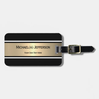 Black Gold Elegant Modern Striped Personalize Chic Luggage Tag
