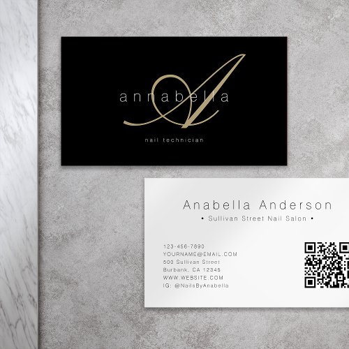 Black Gold Elegant Monogram  Business Card