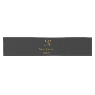 Black & Gold Elegant Monogram Initial Custom Short Table Runner