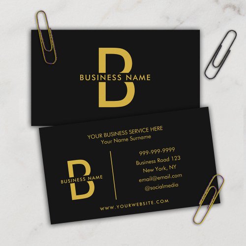 Black  Gold Elegant Monogram Modern Professional  Business Card