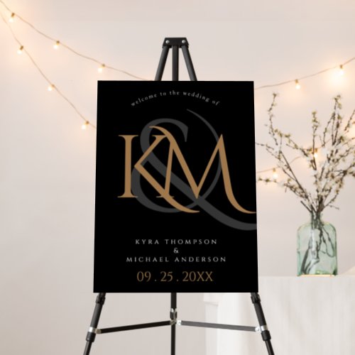 Black Gold Elegant Monogram Modern Wedding Welcome Foam Board