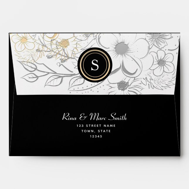 Black Gold Elegant Monogram Wedding Envelope (Back (Top Flap))