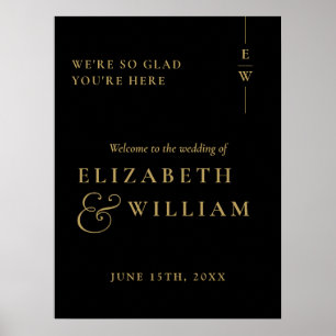 Black Gold Elegant Monogram Wedding Welcome Sign