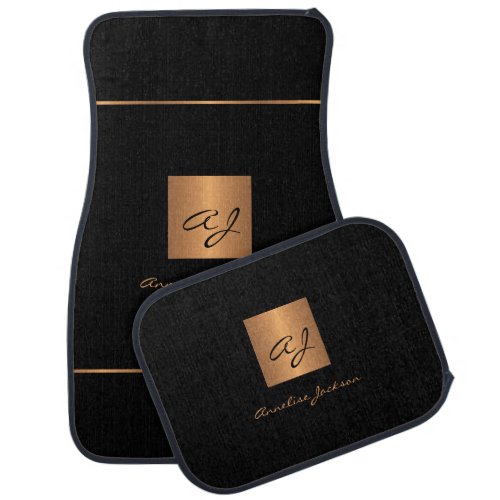 Black gold elegant monogrammed name modern car floor mat