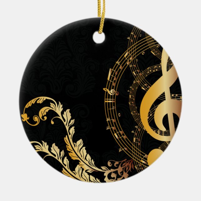 Black Gold Elegant Music Note Ceramic Ornament (Front)