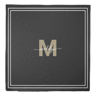 Black Gold Elegant Name Monogram Duvet Cover