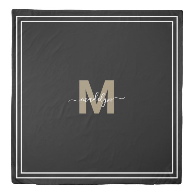 Black Gold Elegant Name Monogram Duvet Cover (Front)