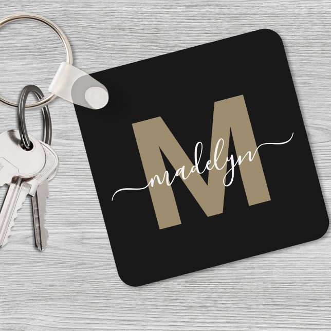 Black Gold Elegant Name Monogram Keychain (Black Gold Elegant Name Monogram keychain)