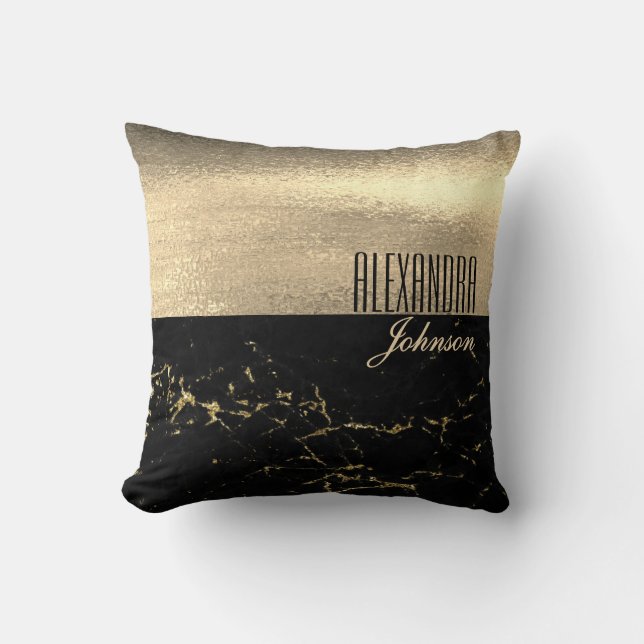 Black Gold Elegant Name Throw Pillow (Front)
