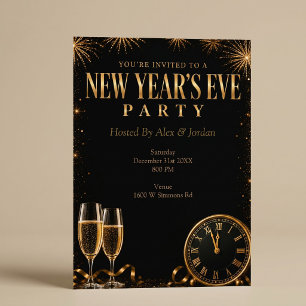 Black Gold Elegant New Year’s Eve Party Invitation