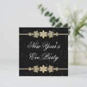 Black Gold Elegant New Years Eve Party Invitations (Standing Front)