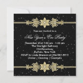 Black Gold Elegant New Years Eve Party Invitations (Back)