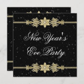 Black Gold Elegant New Years Eve Party Invitations (Front/Back)