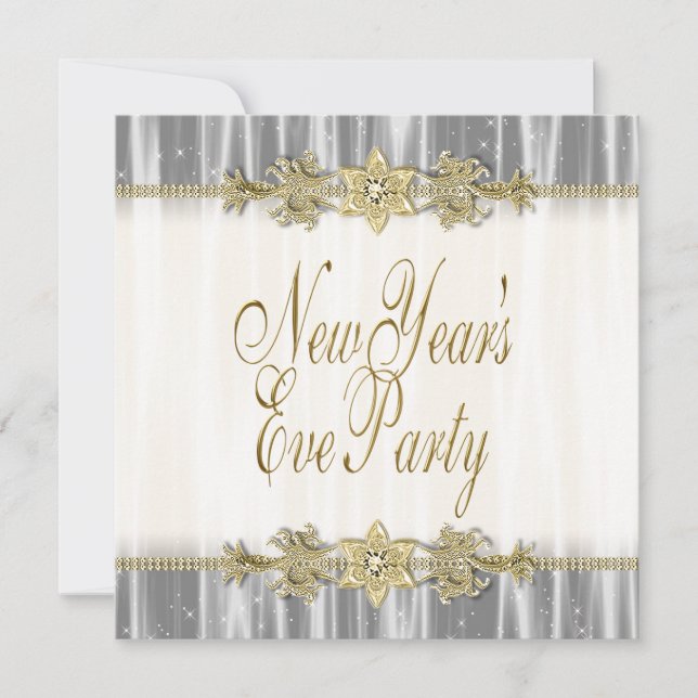 Black Gold Elegant New Years Eve Party Invitations (Front)