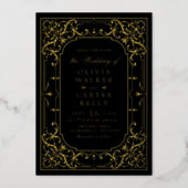 Black Gold elegant ornate romantic vintage wedding Foil Invitation (Front)