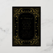 Black Gold elegant ornate romantic vintage wedding Foil Invitation (Standing Front)