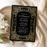 Black gold elegant ornate romantic vintage wedding invitation