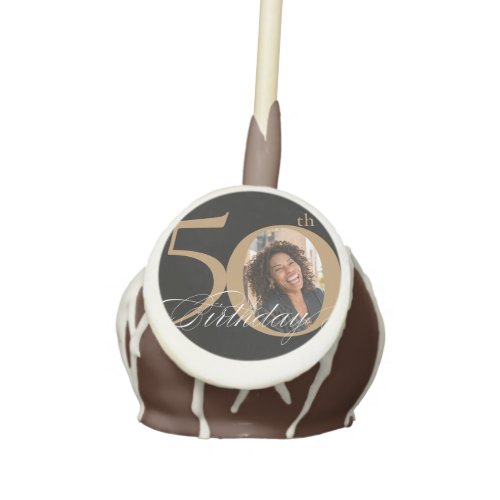 Black Gold Elegant Photo 50th Birthday Party Cake Pops