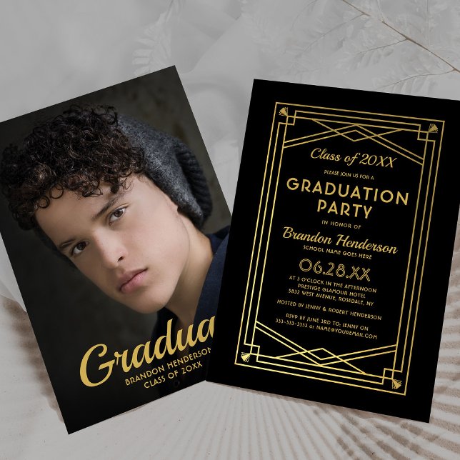 Black Gold Elegant Photo Graduation Party Invitation (Creator Uploaded)