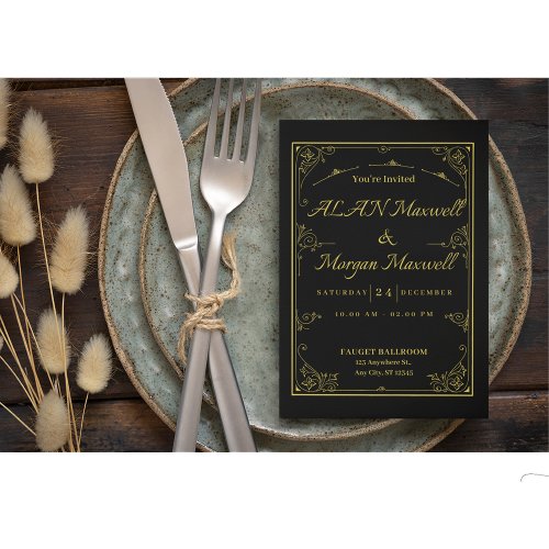Black  Gold Elegant Photo Wedding Foil invitation