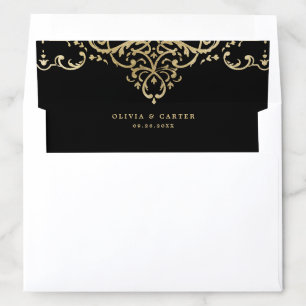 Black & gold elegant romantic vintage wedding envelope liner
