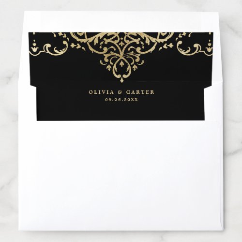 Black  gold elegant romantic vintage wedding envelope liner