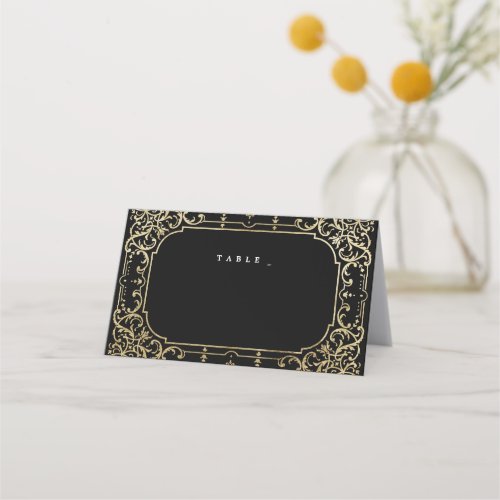 Black  gold elegant romantic vintage wedding place card