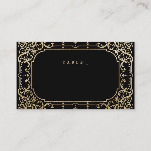 Black  gold elegant romantic vintage wedding place card