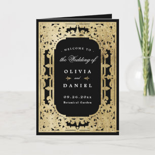 Black & gold elegant romantic vintage wedding program