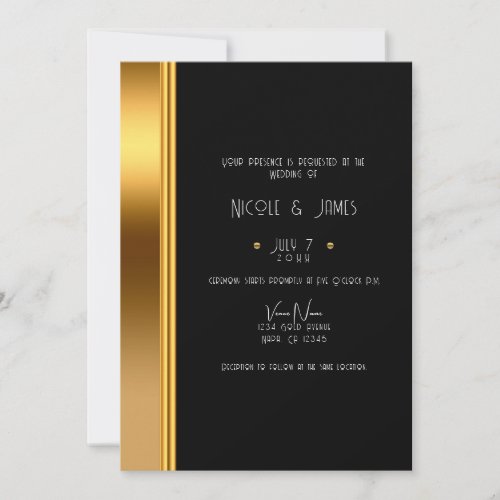 Black  Gold Elegant Royal Glam Wedding     Invitation