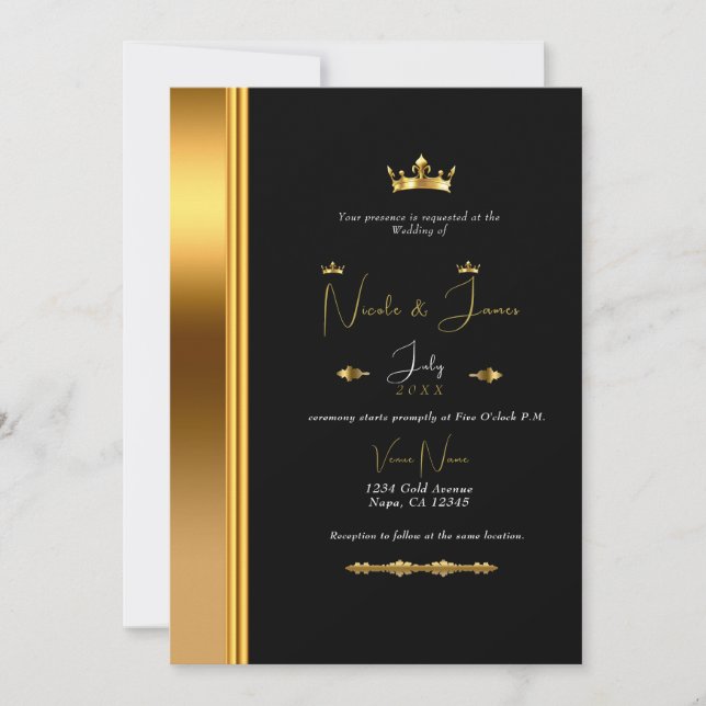 Black & Gold Elegant Royal Glam Wedding    Invitation (Front)