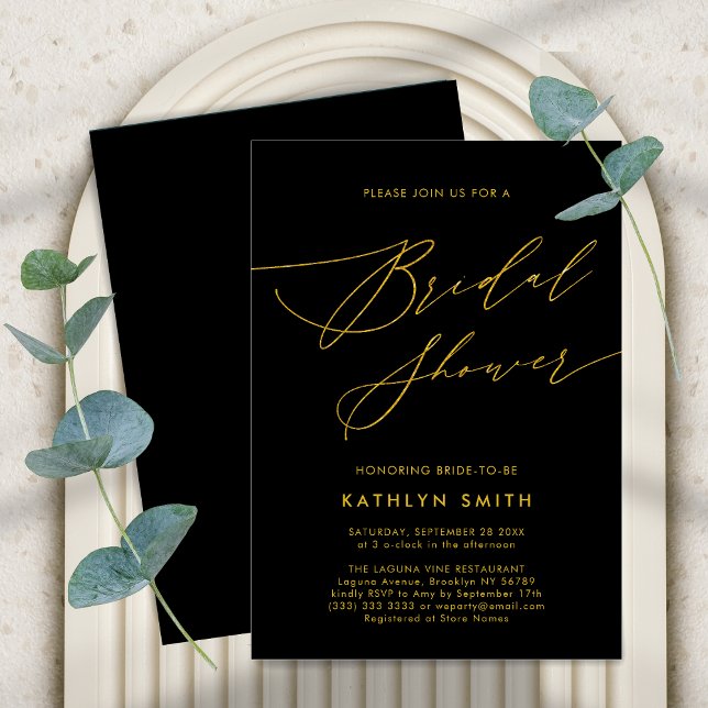 Black Gold Elegant Script Modern Bridal Shower Invitation (Creator Uploaded)