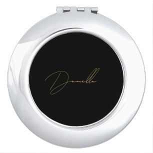 Black & Gold Elegant Script Name Compact Mirror