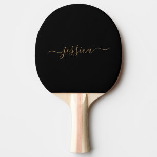 Black gold elegant script name ping pong paddle