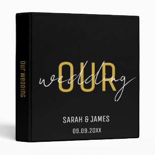 Black & Gold Elegant Script Wedding Custom   3 Ring Binder