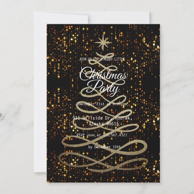Black Gold Elegant Simple Modern Christmas Party  Invitation (Front)