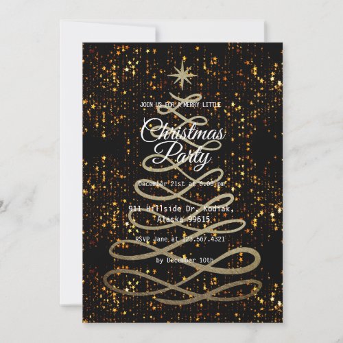 Black Gold Elegant Simple Modern Christmas Party  Invitation