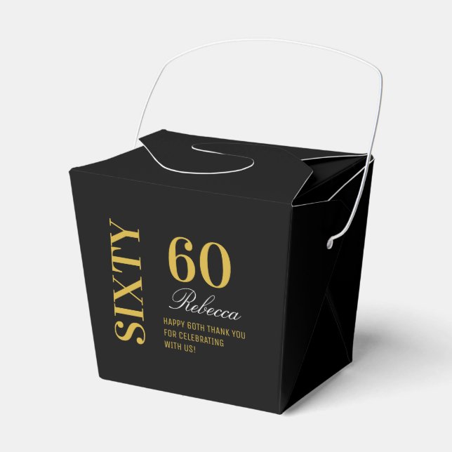 Black & Gold Elegant Sixty 60th Birthday Party  Favor Boxes (Front Side)