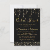 Black Gold Elegant String Lights Bridal Shower Invitation (Front)