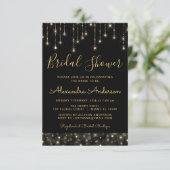 Black Gold Elegant String Lights Bridal Shower Invitation (Standing Front)