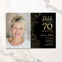 Black Gold Elegant Surprise Photo 70th Birthday