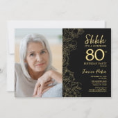 Black Gold Elegant Surprise Photo 80th Birthday Invitation | Zazzle