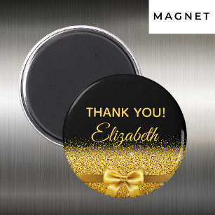 Black gold elegant Thank You birthday name Magnet